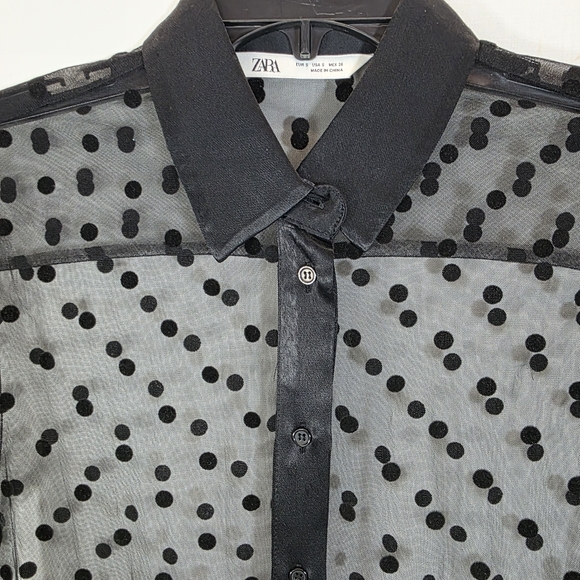 ZARA Black Sheer Polka Dot Tiered Midi Dress - Size S - Picture 3 of 10